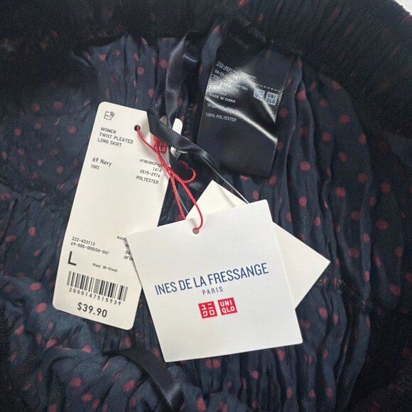 Ines De La Fressange Uniqlo Womens Polka Dot Twist Pleated Long Skirt Large New - Picture 4 of 8